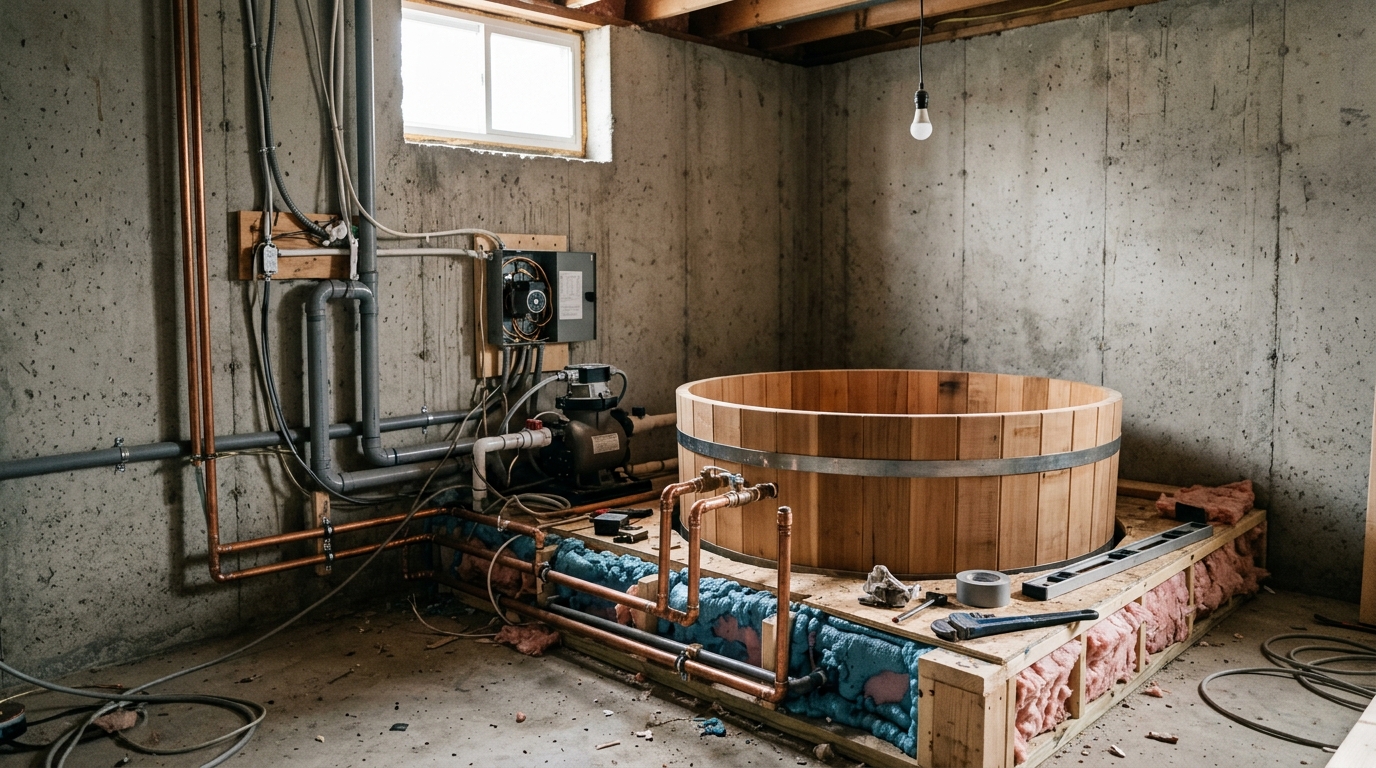cold plunge tub setup: plumbing and electrical for